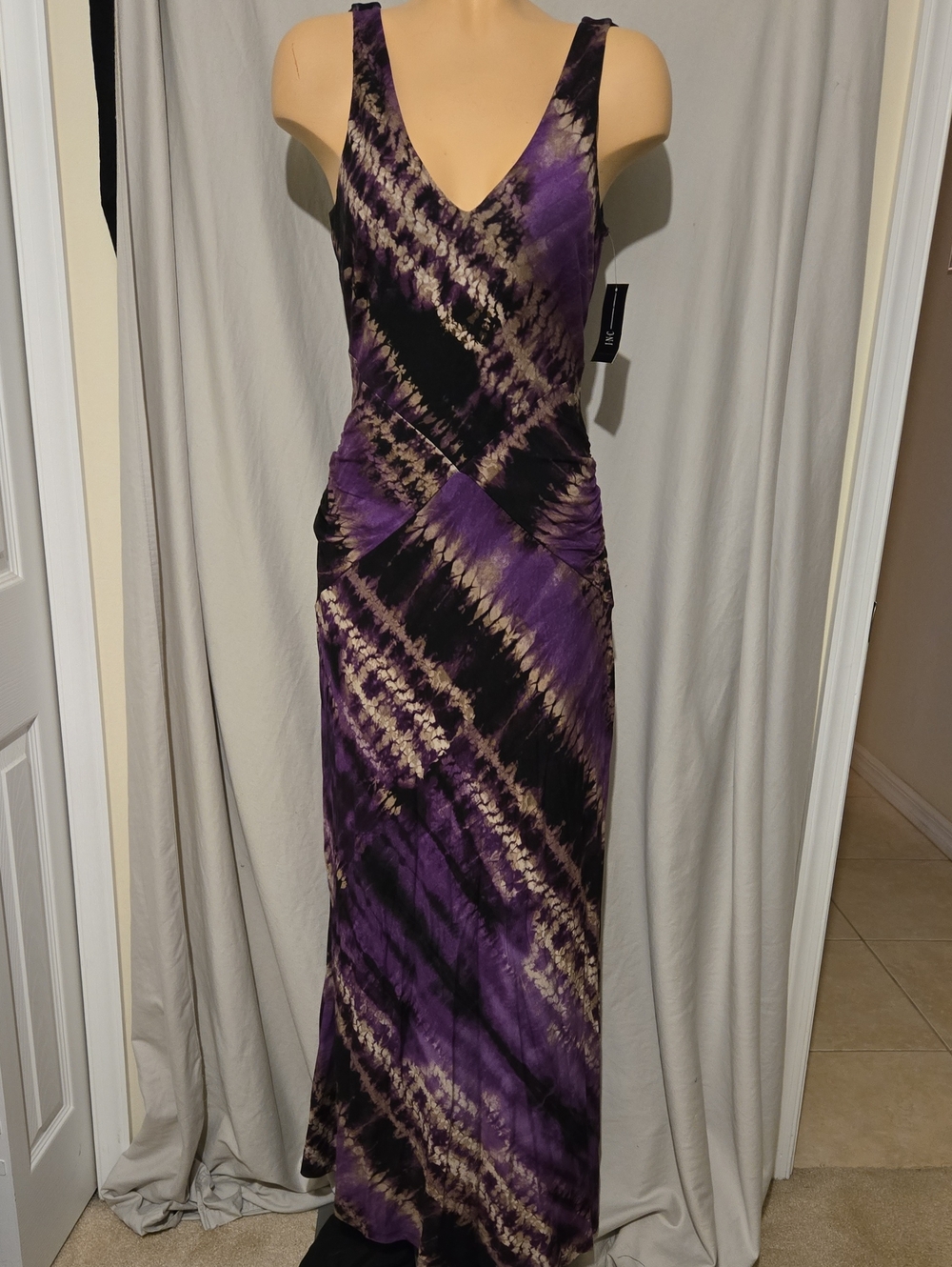 INC Purple Tie-Dye V-Neck Maxi Dress, New